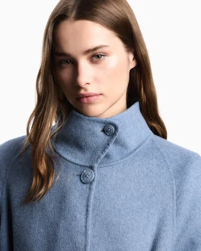 Emporio Armani Mock-neck Wool-blend Coat With Matching Belt