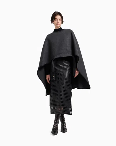 Emporio Armani Polygon Capsule Collection Midi Skirt In Vegetable-tanned Nappa Leather With Laser-cut Perforations In Black