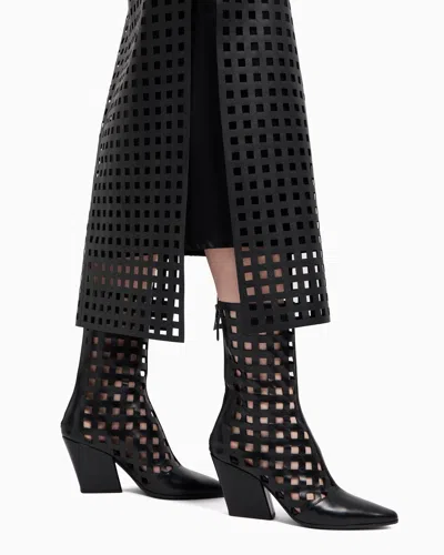 Emporio Armani Polygon Capsule Collection Midi Skirt In Vegetable-tanned Nappa Leather With Laser-cut Perforations In Black