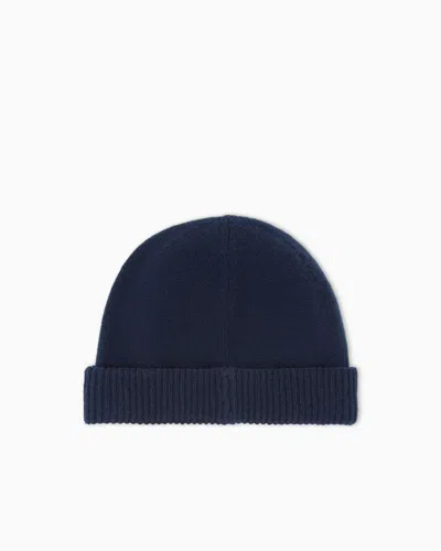 Emporio Armani Pure Cashmere Beanie In Blue