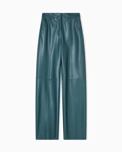 Emporio Armani Glove-quality Lambskin Nappa Leather Palazzo Trousers In Blue