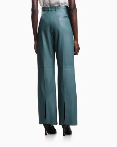 Emporio Armani Glove-quality Lambskin Nappa Leather Palazzo Trousers In Blue