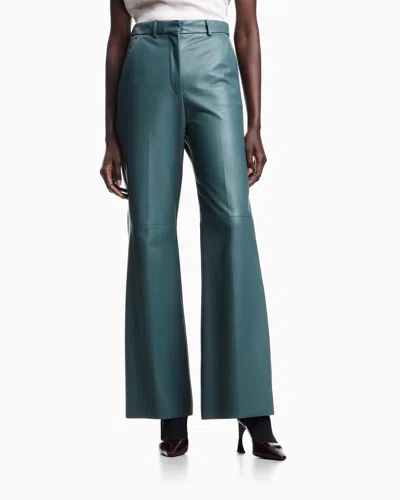 Emporio Armani Glove-quality Lambskin Nappa Leather Palazzo Trousers In Blue