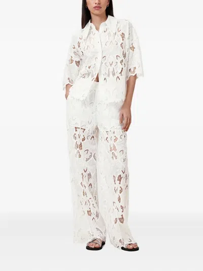 Allsaints Charli Embroidered Straight Fit Pants In Snow White