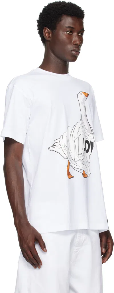 Moschino Organic Cotton Jersey T-shirt Goose In White