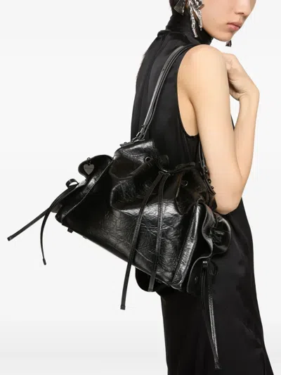 Acne Studios Drawstring Ruffled Leather Shoulder Bag