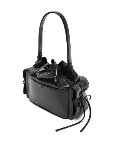 Acne Studios Drawstring Ruffled Leather Shoulder Bag