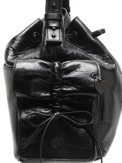 Acne Studios Drawstring Ruffled Leather Shoulder Bag