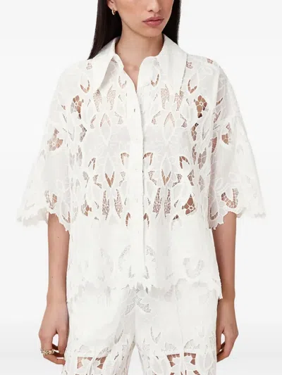 Allsaints Charli Relaxed Fit Embroidered Shirt In Snow White