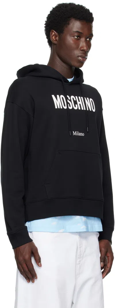 Moschino Cotton Hoodie With Drawstrings And Kangaroo Pocket In Black