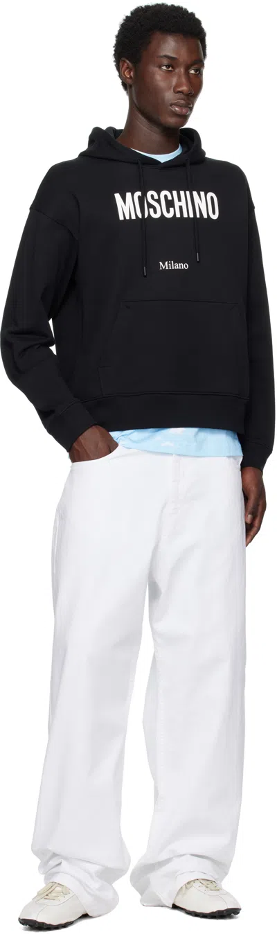 Moschino Cotton Hoodie With Drawstrings And Kangaroo Pocket In Black