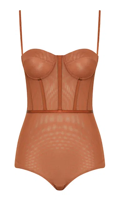 Zimmermann Tan Stretch Mesh Rebellion Corset Bodysuit In Multi