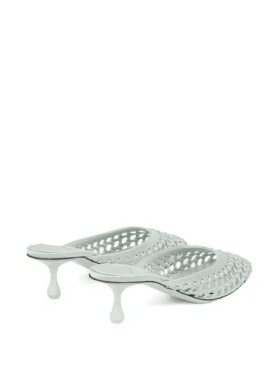 Jimmy Choo 50mm Pixie Woven Leather Studded Mules In Green