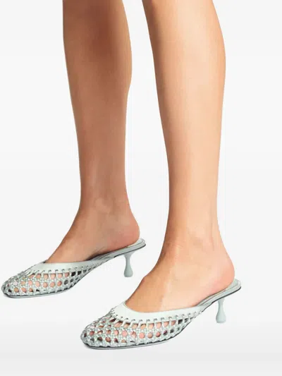Jimmy Choo 50mm Pixie Woven Leather Studded Mules In Green