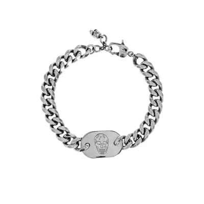 Alexander Mcqueen Skull-plaque Curb-chain Bracelet In Silver
