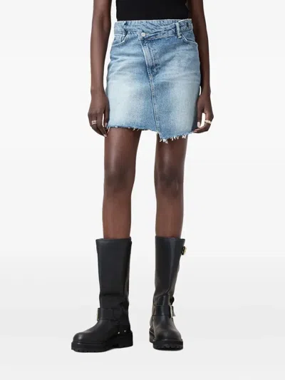 Allsaints Asymmetric Denim Mini Skirt In Blue