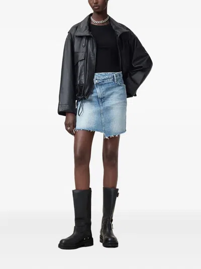 Allsaints Asymmetric Denim Mini Skirt In Blue