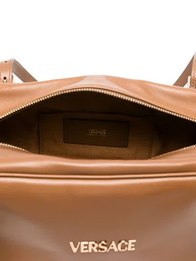 Versace Medium Tag Shoulder Bag In Brown