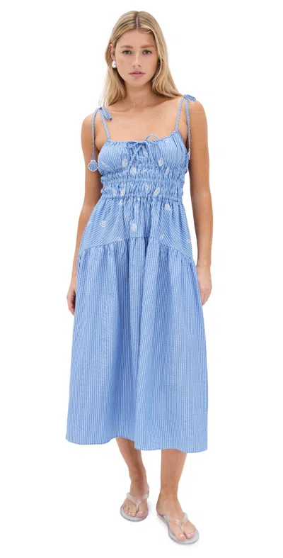En Saison Amelie Embroidered Stripe Sundress In Blue