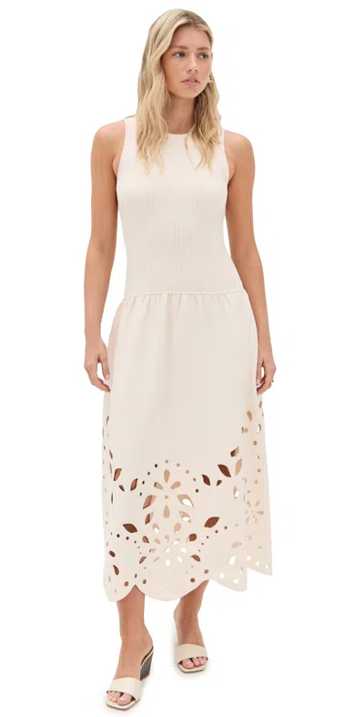 Ulla Johnson Rosaline Sleeveless Drop Waist Knit Midi Dress Cowrie In Neutral