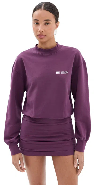 Attico Ruched Cotton-blend Fleece Minidress In Purple