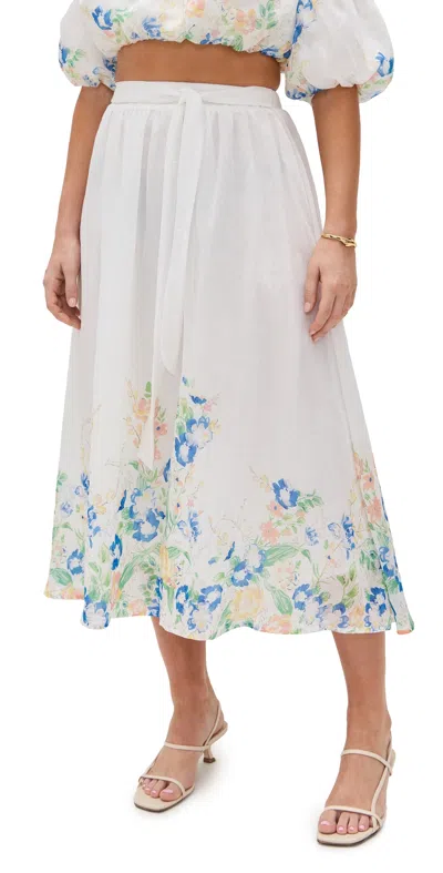 En Saison Julia Midi Skirt White Blue Multi