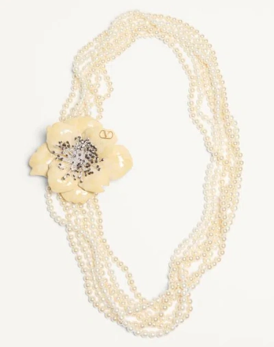 Valentino Garavani  Garavani Fleur Lumineuse Necklace In Metal, Enamel, Pearls And Fabric