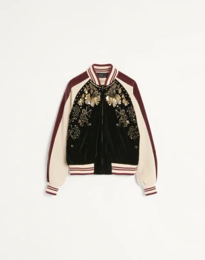 Valentino Sequin And Bead-embellished Velvet Bomber Jacket In Brown
