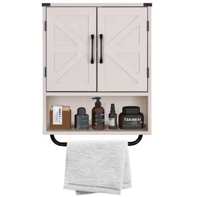 Hivvago White Farmhouse Bathroom Wall Cabinet With Storage Shelf And Towel Bar In Neutral