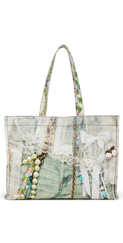 Acne Studios Logo Shoulder Tote Bag White/green