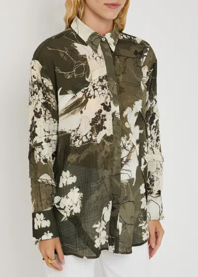High Warrent Printed Seersucker Blouse In Green