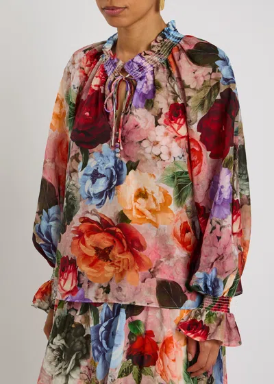 Alice And Olivia Norah Peasant Blouse Storm Floral Sm In Multi