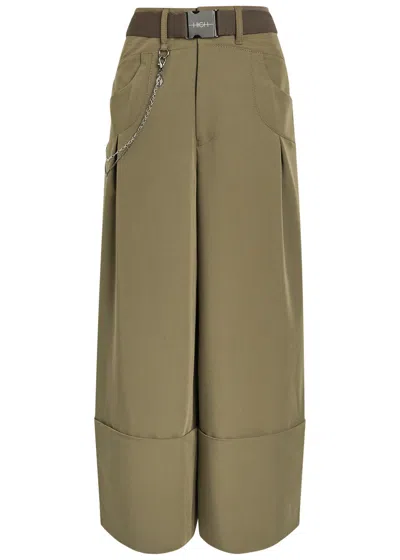 High Gillie Belted Woven Wide-leg Trousers