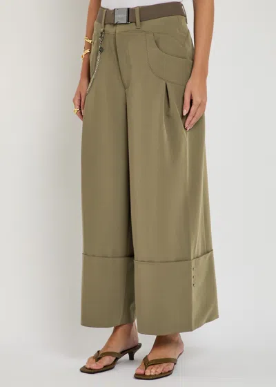 High Gillie Belted Woven Wide-leg Trousers