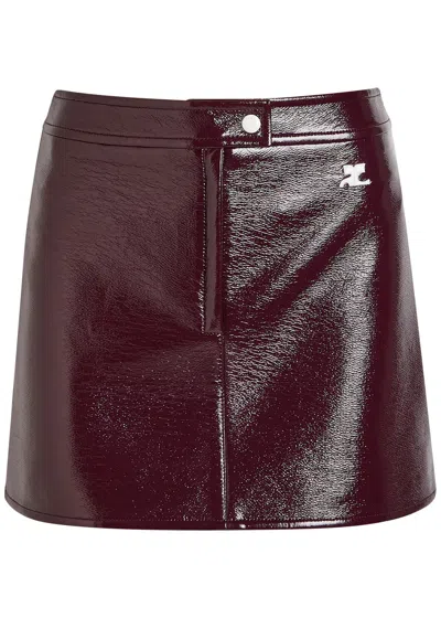 Courrèges Fitted Burgundy Mini Skirt With Shiny Finish In Burgundy