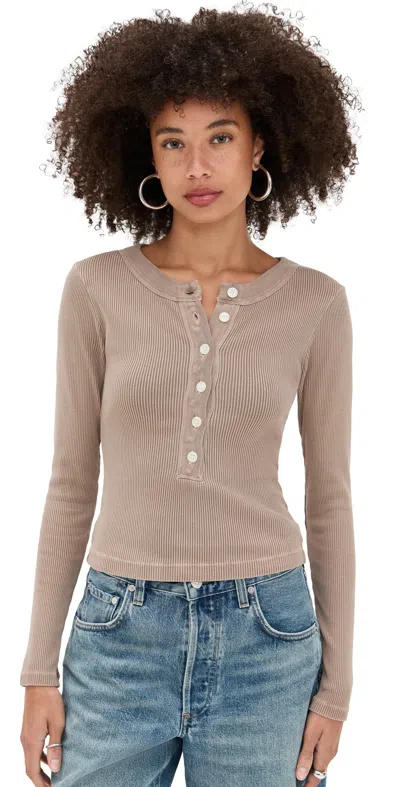 Citizen Of Humanity Varra Henley Shirt Sandatlas In Brown
