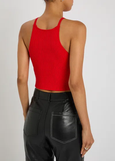 Courrèges Circle Logo Ribbed-knit Tank Top In Red