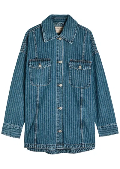Free People Dunes Striped Denim Jacket In Blue