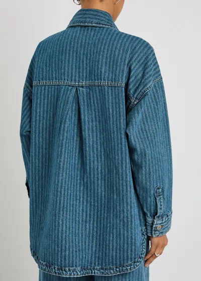 Free People Dunes Striped Denim Jacket In Blue