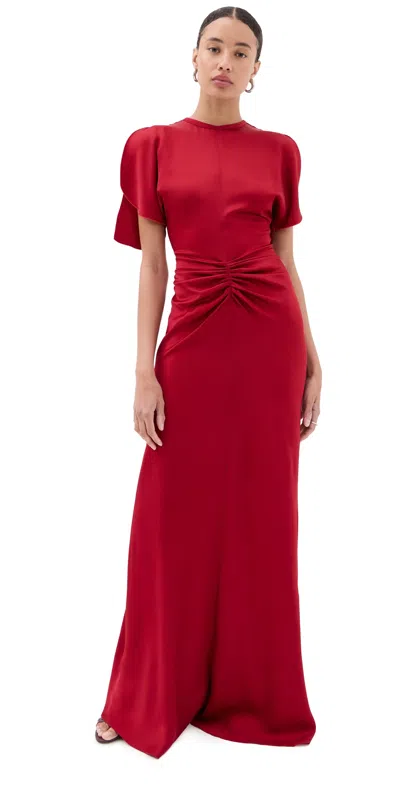 Victoria Beckham Gathered Waist Floor Length Dress Rose