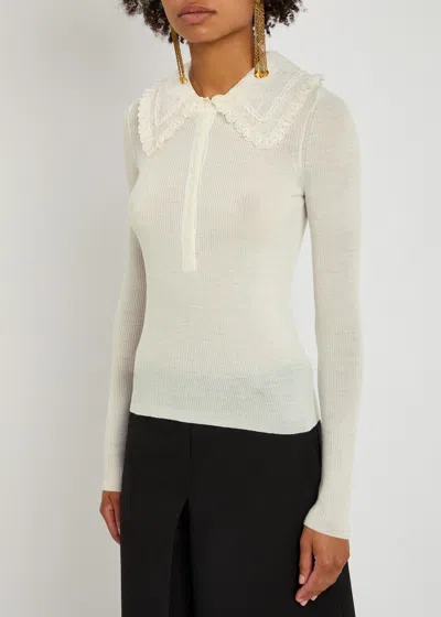 Chloé Chloe Ribbed Lace-trimmed Wool Top