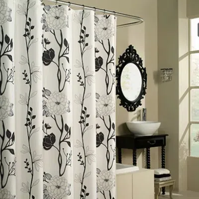 Hivvago 71-inch Boho Black And White Floral Flowers Polyester Fabric Shower Curtain In Multi