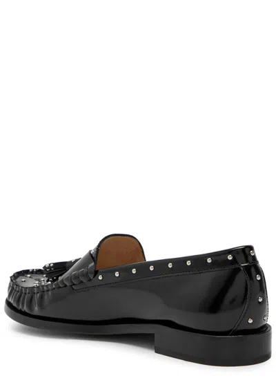 Stuart Weitzman Lottie Studded Glossed Leather Loafers In Black