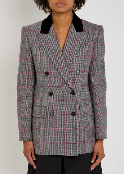 Chloé Double-breasted Velvet-trimmed Checked Wool Blazer