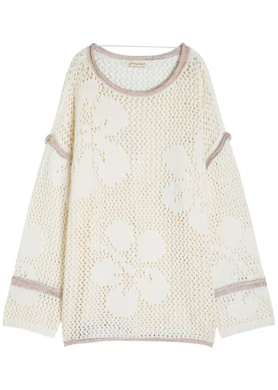 Free People Hidden Tropics Open-knit Cotton Jumper In Neutral
