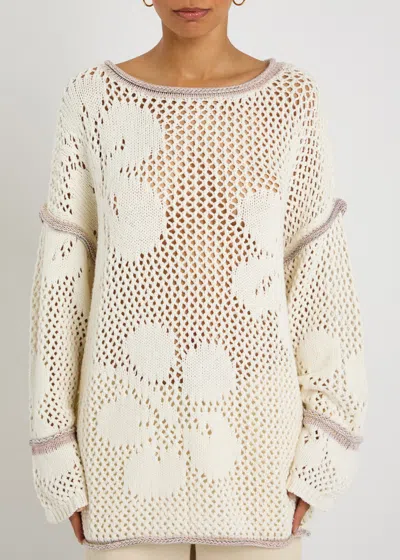 Free People Hidden Tropics Open-knit Cotton Jumper In Neutral
