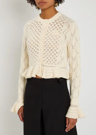 Chloé Chloe Logo-embroidered Pointelle-knit Cardigan