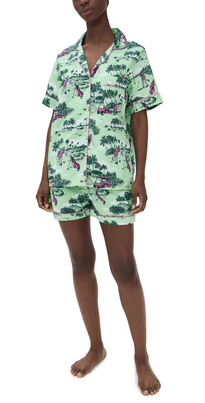 Printfresh Short Pj Set Golf Toile/putting Green In Green