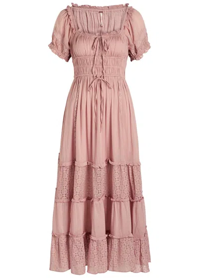 Free People Falling Sun Puff Sleeve Midi Dress In Purple