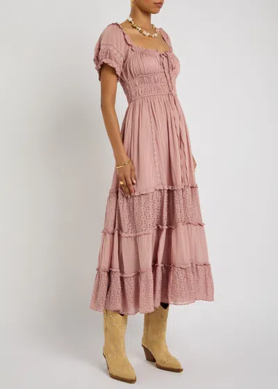 Free People Falling Sun Puff Sleeve Midi Dress In Purple